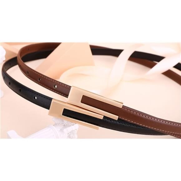 Women’s Leather Belt – Soft Calf Leather with Gold C-Shaped Buckle - Picture 3 of 6